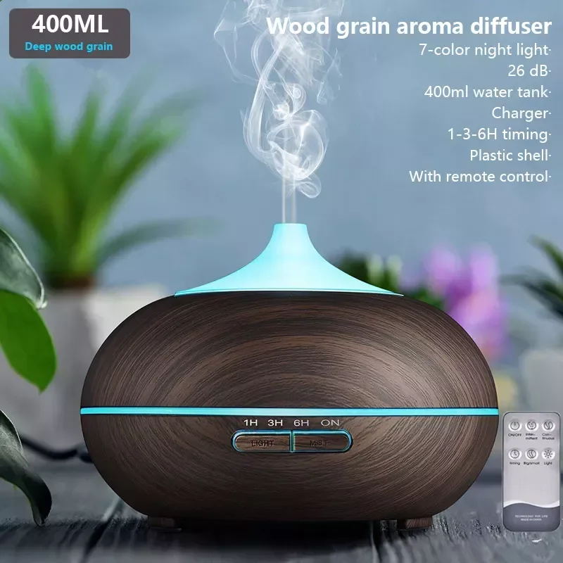 Air Humidifier Aroma Oil Diffuser Wood Grain Ultrasonic Cool Mist Sprayer with Colorful Night Light for Home New