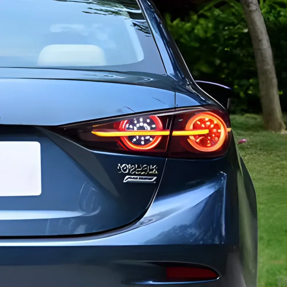 Фото Для Mazda 3 Axela 2014-2018 автоматические задние фонари в сборе, обновление 2020, Стайлинг, светодиодный динамический поворот, автомобильные задние фонари, аксессуары №1