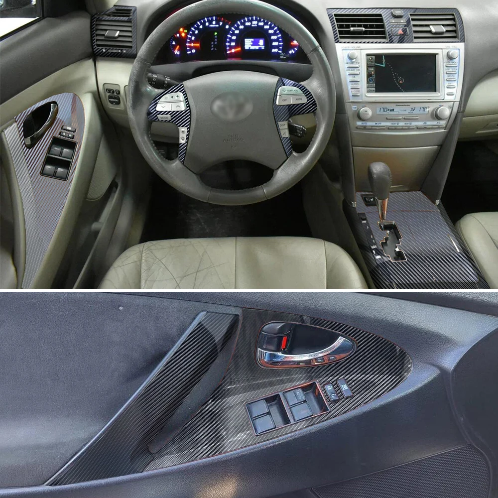 Фото Для Toyota Camry Aurion XV40 2007-2011 автомобильный Стайлинг из углеродного волокна салона автомобиля центральная консоль цветная молдинг наклейка наклейки детали №3