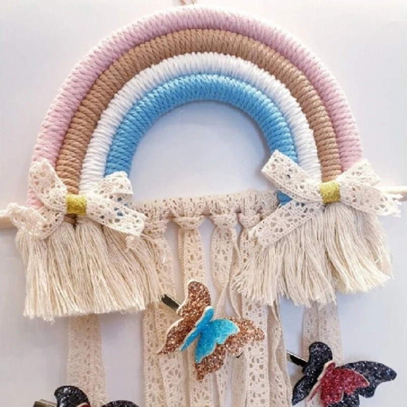 Korean Style Rainbow Hairpin Holder Wall Hanging Hair Clip Bows Accessories Storage Belt Organizer Hanger Girl Room Decoration
