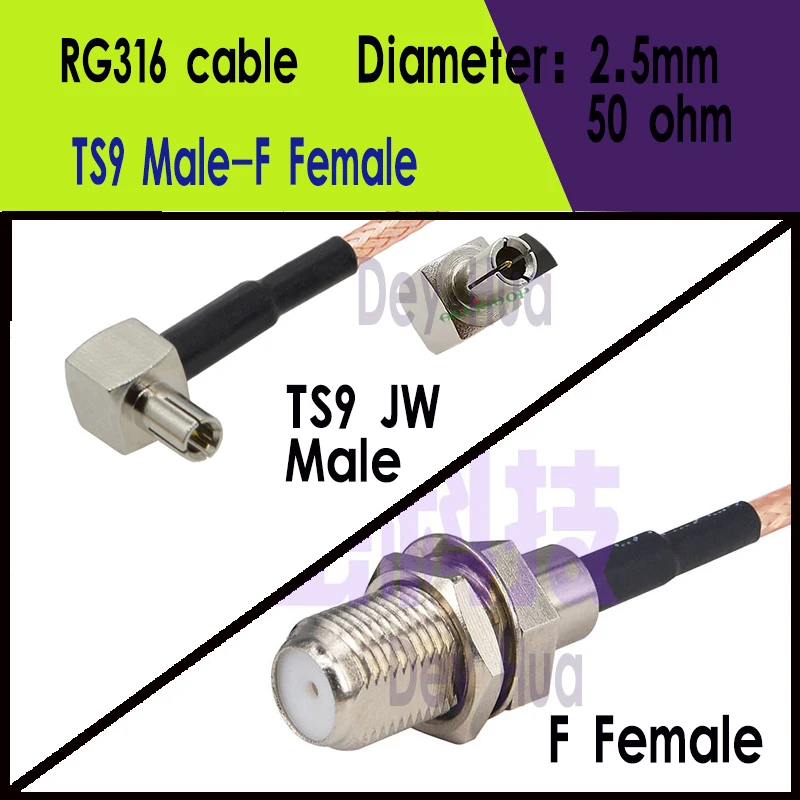   풀 구리 고주파 커넥터, TS9 수-F 암 CRC9 수-F 암 RF 커넥터, RG316, RG174, 15, 20, 25cm, 100 개 