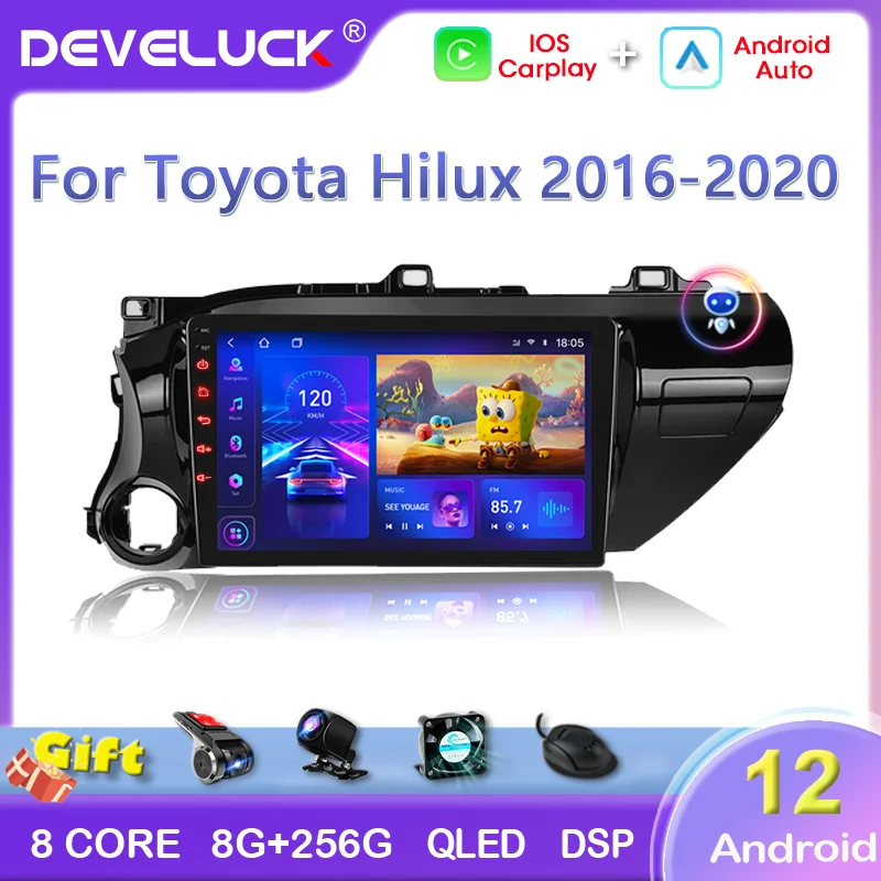 Develuck 2 Din 4G Android 12 для Toyota Hilux Pick Up AN120 2015-2020 Автомобильный радиоприемник