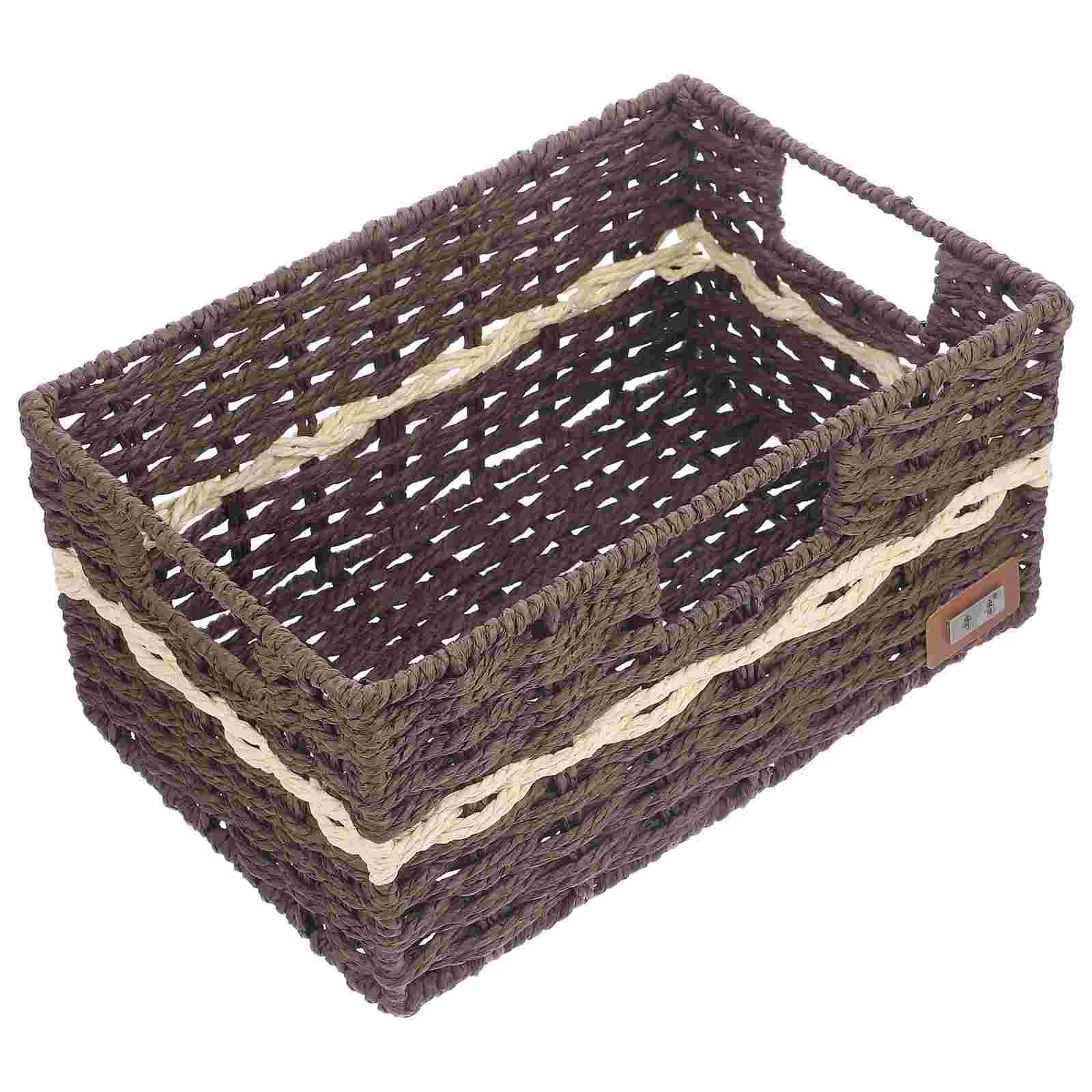 

Straw Storage Basket Desktop Woven Sundries Organizer Clothing Bins Handle Lids Container Cover Multipurpose