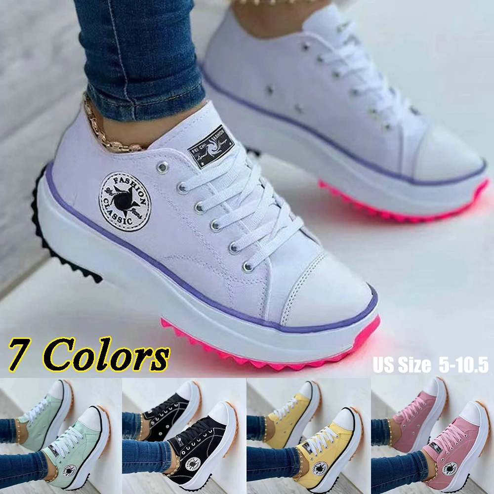 

Canvas Sneakers Women Fashion Platform Low-top Women Single Shoes Thick-soled Candy Color Flats Female Canvas Shoes