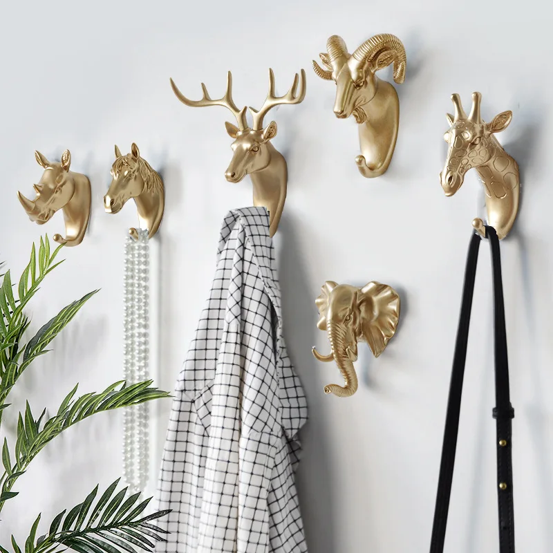 

European-style Creative Deer Head Hook Free Punching Strong Paste Personality Animal Hook Clothes Hanger Hook