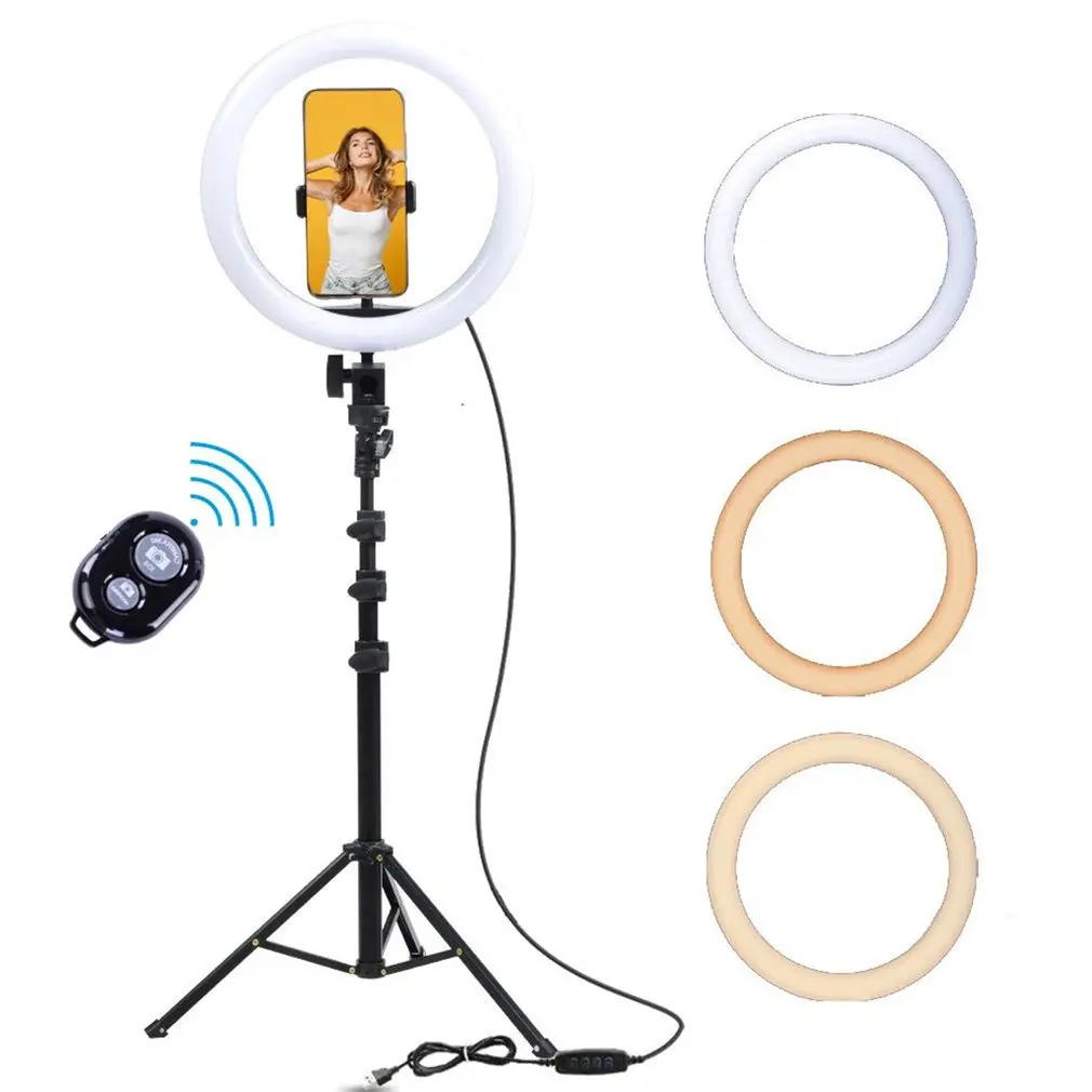 

LED Selfie Ring Light W/ Tripod Stand & Phone Holder 10 Brightness Level 3 Light Modes Dimmable Ringlight