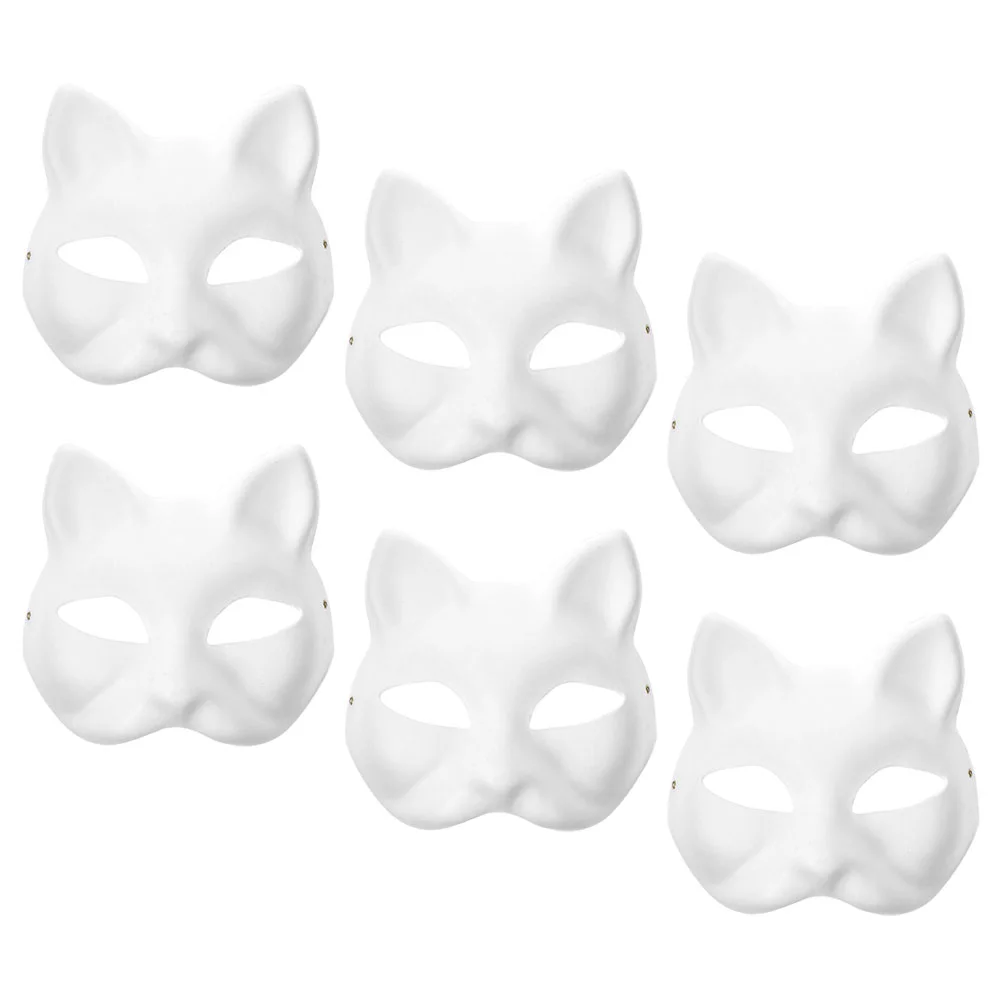 

6 Pcs Makeup Cat Face Mask Miss Roleplay Costume Anime Masks Paper White Halloween