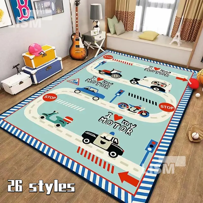 

Children Cartoon Carpet Flannel Material Suit For Kid Crawling Bedroom Decor Living Room Rug Besides Sofa Non-slip Floor Mat