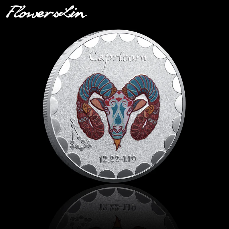 

Capricorn Commemorative Coin Twelve Constellation Date 12.22-1.19 Silver Lucky Coin Metal Badge Collect Happy Birthday Gift