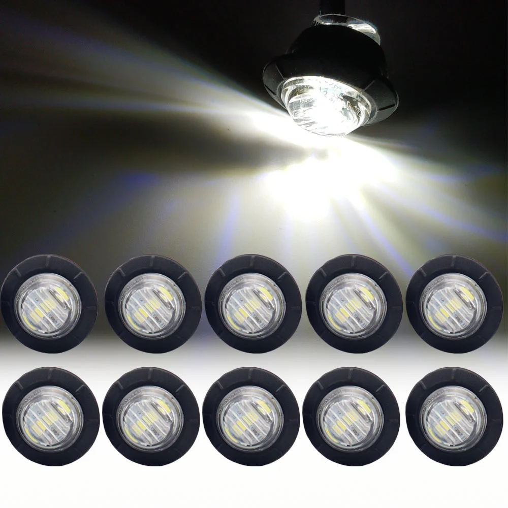 

10x Waterproof 12V 3LED 3/4" Trailer Side Marker Lights Front Rear Trucks Clearance Lights Lamp White Round