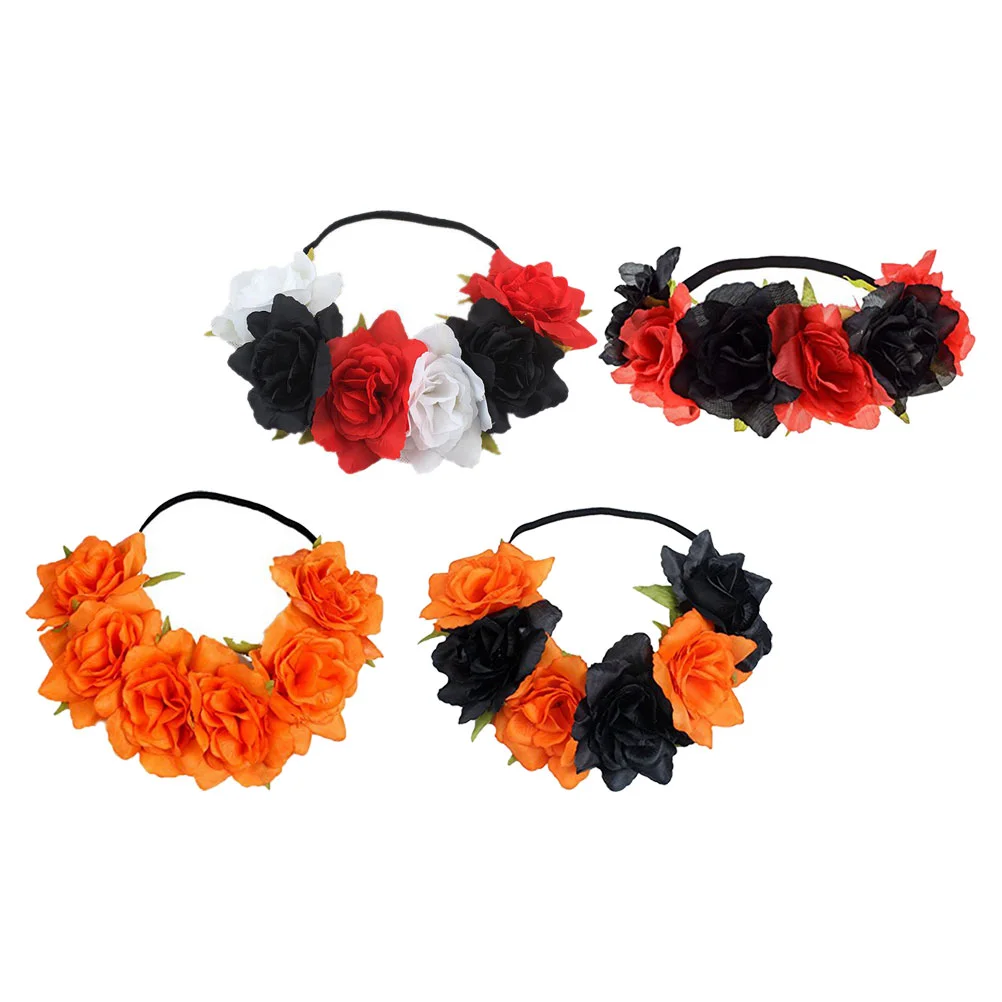 

Аксессуары для волос с искусственными цветами, повязки на голову, аксессуары для Хэллоуина, праздничные кольца из цветочной ткани, 4 шт.