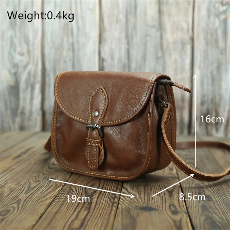 New leather small square bag for women versatile retro first layer cowhide shoulder bag 7 inch mobile phone bag for women