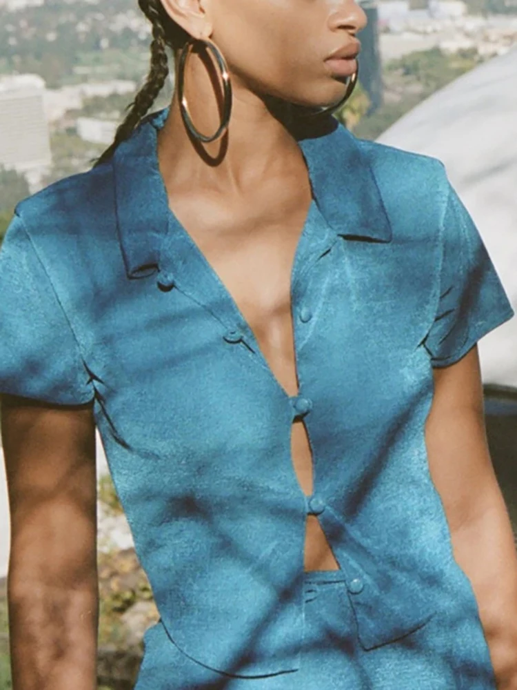 Женские однобортные футболки Fantoye фиолетовые Топы с коротким рукавом и отложным