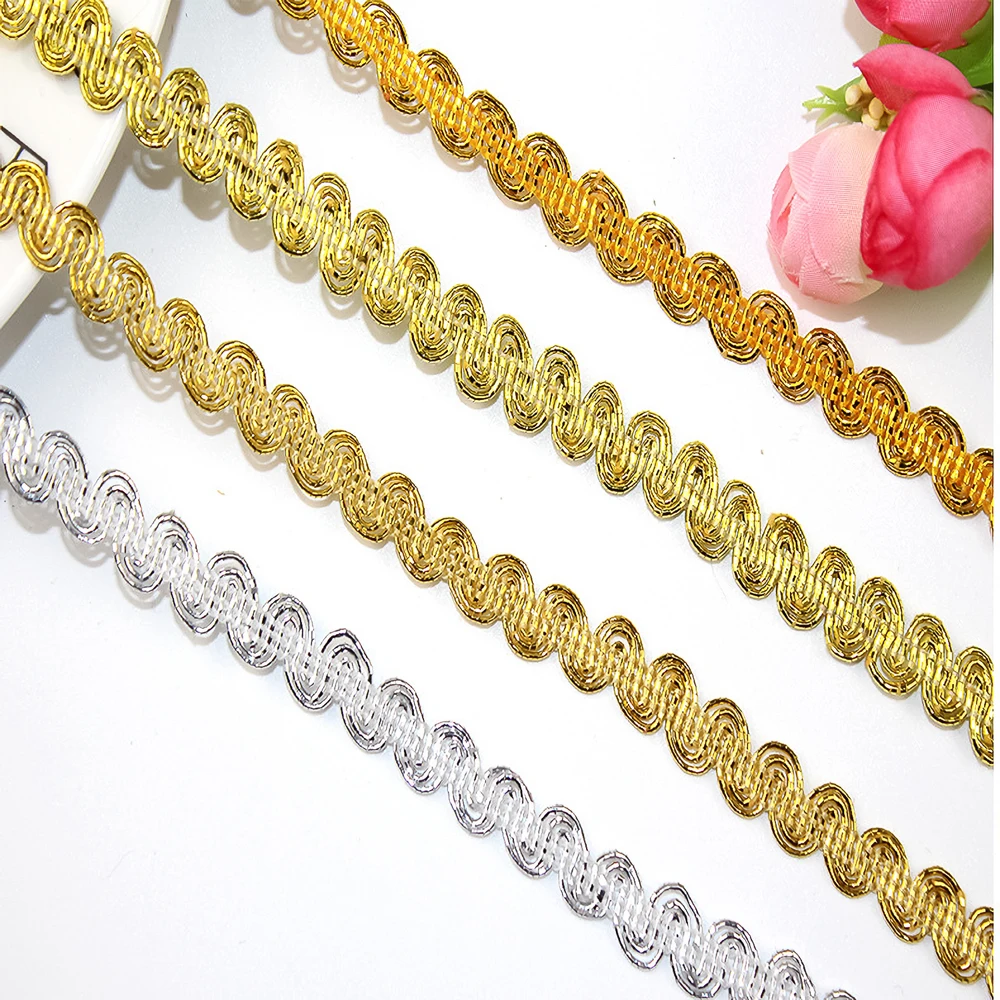 

Золотая кружевная отделка ручной работы с небольшим изогнутым кружевом, серебряные волнистые украшения для этнической одежды, аксессуары для украшения домашнего текстиля и шитья