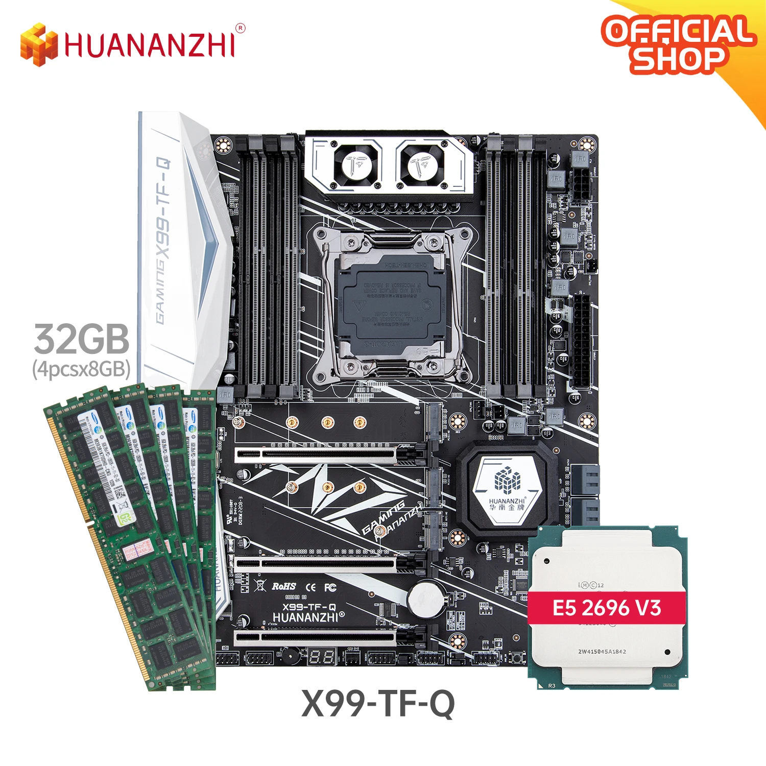 HUANANZHI-placa base X99 TF Q X99, con Intel XEON E5 2696 V3, con 4x8G DDR3 RECC, conjunto de memoria, SATA 3,0, USB 3,0