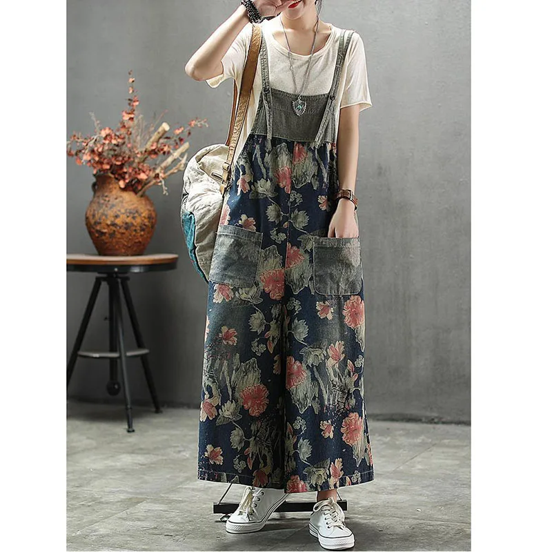 Женский джинсовый комбинезон с персонализированным принтом весенне-летний