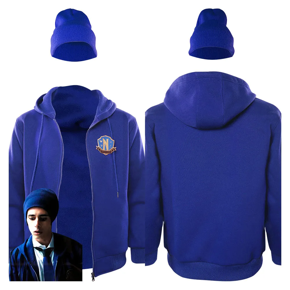 

Wednesday Xavier Thorpe Cosplay Costume Blue Hoodie Hat Outfits Halloween Carnival Suit Male Men Clothing Disguise