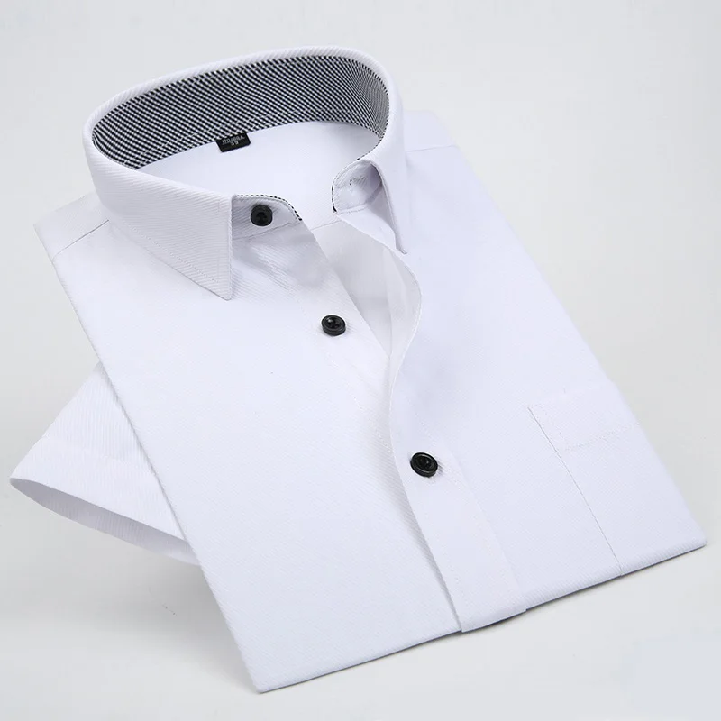 Plus Size 8XL High Quality Non-ironing Men Dress Shirt Summer Short Sleeve New Solid Male Clothing Regular Fit Business Shirts