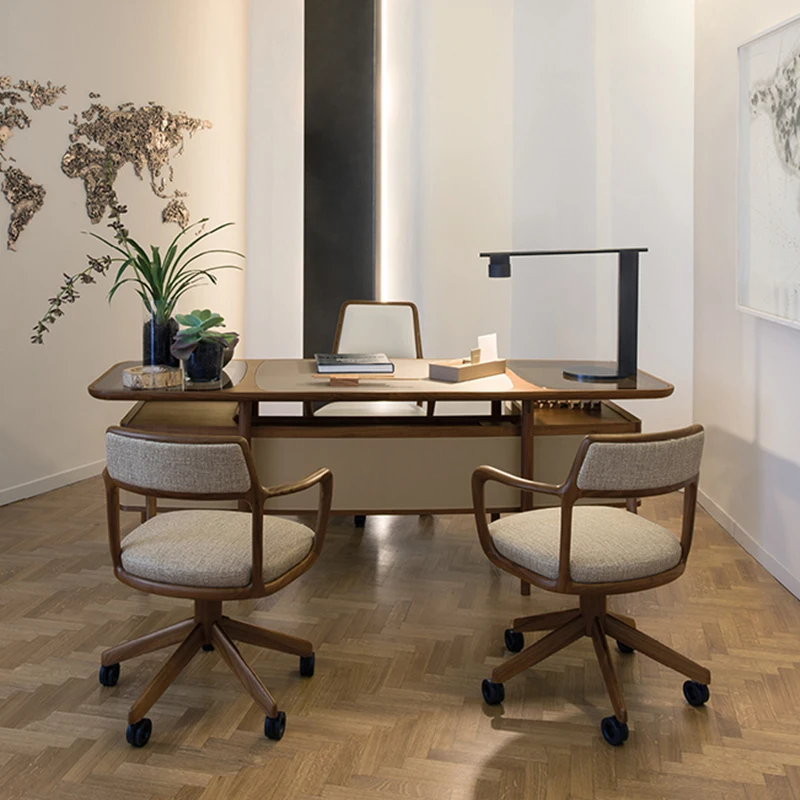 Простой современный офисный стол из массива дерева Taipan boss грецкий орех Giorget