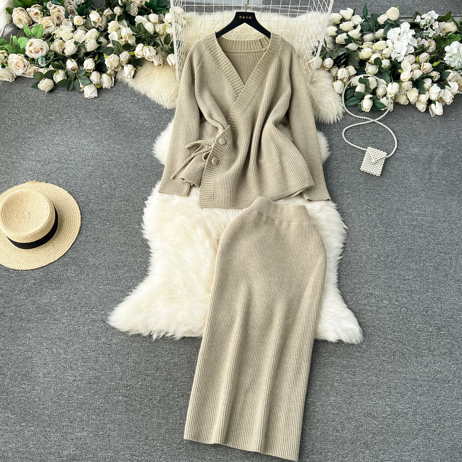 Женская система простой ленивый стиль однотонный высококачественный вязаный