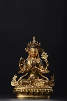 8 tibetan temple collection old bronze gilt painted four armed guanyin lotus platform worship buddha town house exorcism