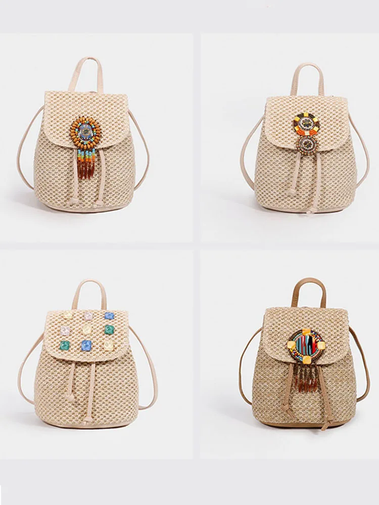Women's Grass-made Bags Female Summer Time Fashion Small Backpack Elegant City Daypack Teens Bag