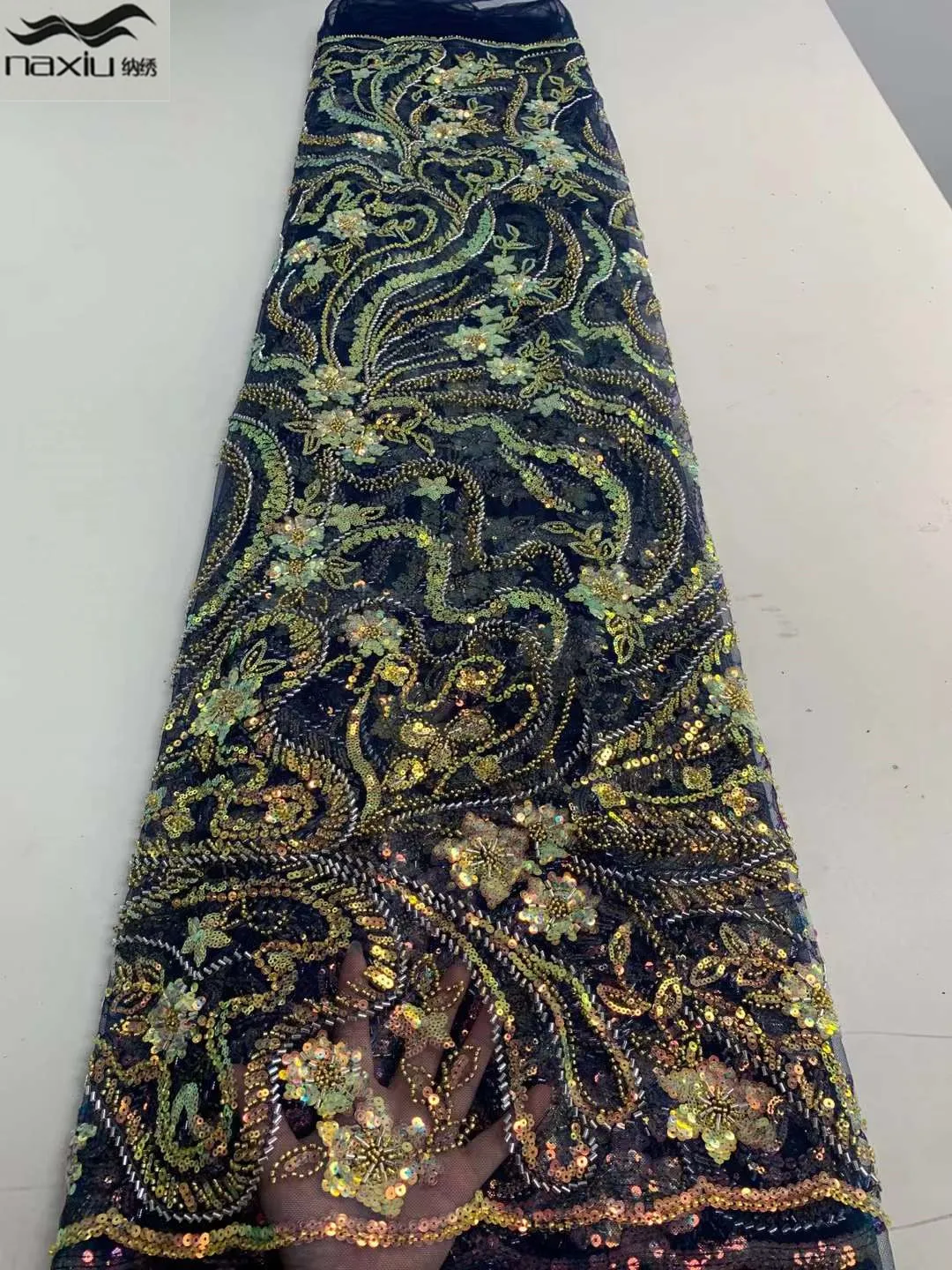 Кружевная ткань Madison ручной работы с бисером французское свадебное платье