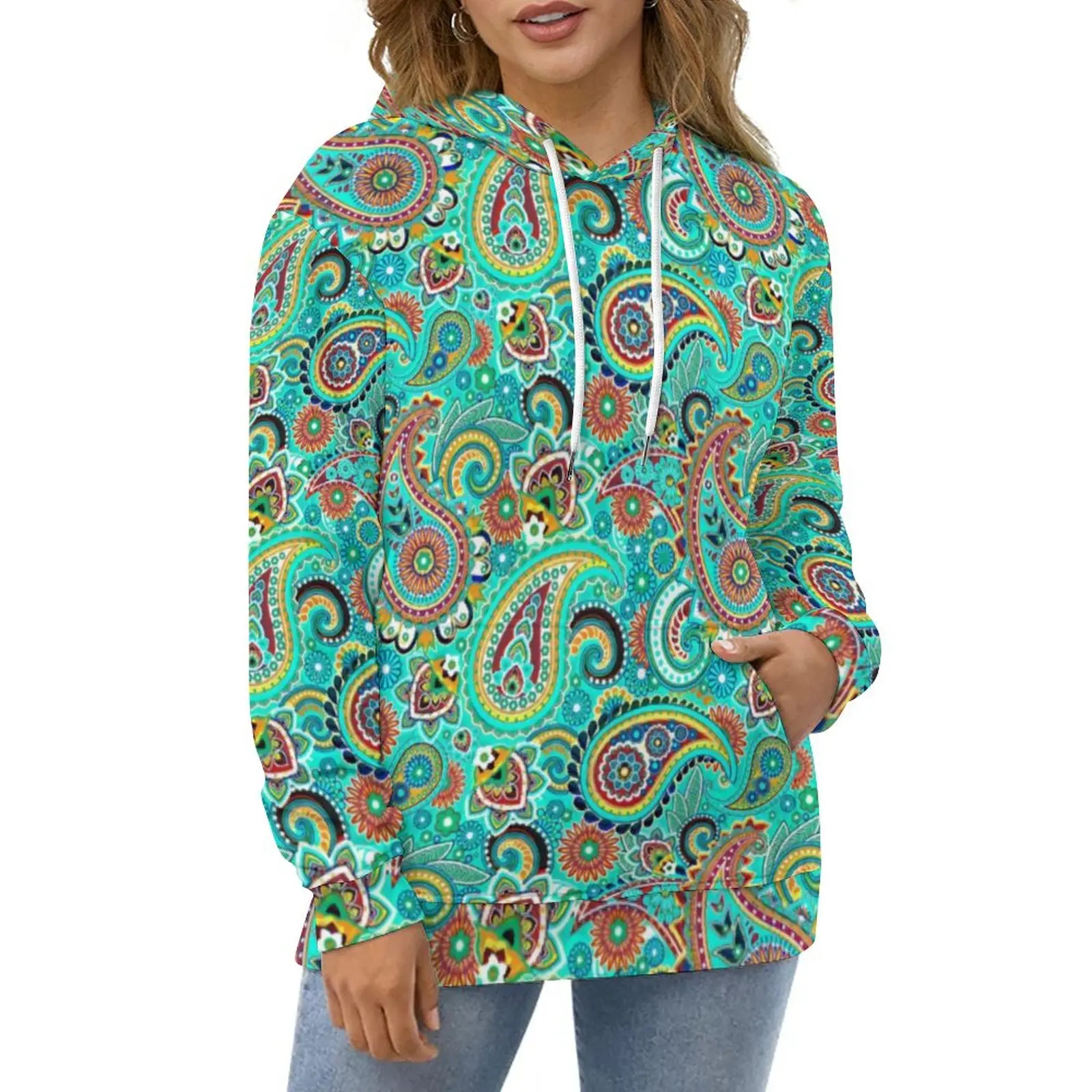 

Colorful Paisley Print Casual Hoodies Vintage Floral Y2k Hoodie Long Sleeve Oversize Street Fashion Design Loose Sweatshirts