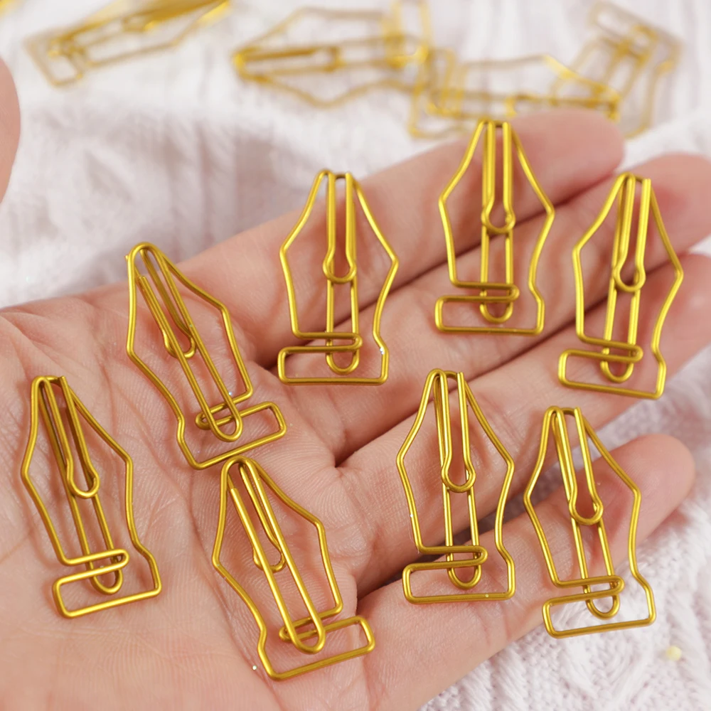 

20Pcs Gold Fountain Pen Head Shape Paper Clip Bookmark Special-shaped Metal Paperclip Binder Clip Pin Teacher Stationery Gifts