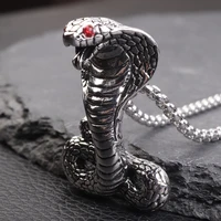 punk python cobra snake pendant necklace for men stainless steel sweater necklace fashion biker jewelry