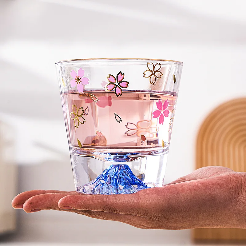 

Japanese-style Mount Fuji glass Phnom Penh cherry blossom cup tea cup heat-resistant volcano cup pink snow mountain romantic cup