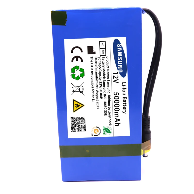 100% новый портативный 12 в 50000 мАч литий-ионный аккумулятор DC 12.6V5 0Ah с европейской