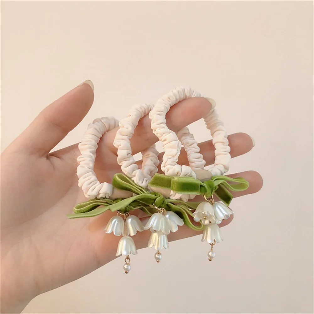 

Elegant Bellflower Green Bowknot Hair Rope for Women Girls Delicate Lovely Stretchy Hair Band Creative Plant Flower Headdress