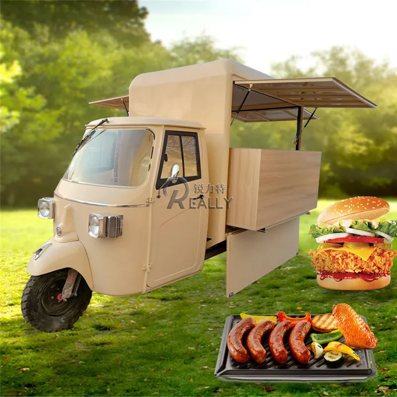 Mobile Food Cart Electric Tricycle Ape Food Truck Beer Bar Kiosk Beverage Coffee Van Fast Food Carts