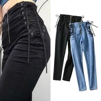 xs xl spring women high waist jeans zipper skinny ankle length pencil pants autumn female fashion elastic wash denim trousers