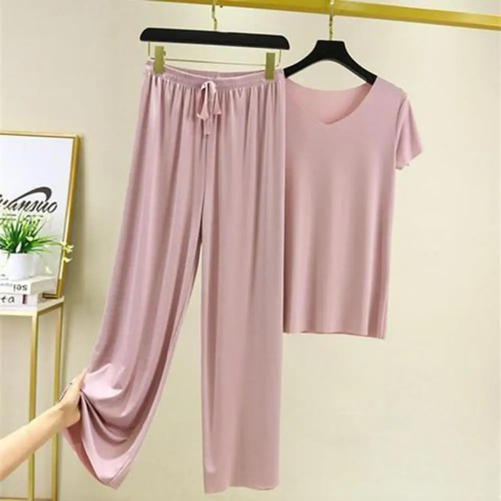 

Solid Colors Casual Female Casual Spring Autumn Pajamas Smooth Shirts Shorts High Elasticity for Dorm