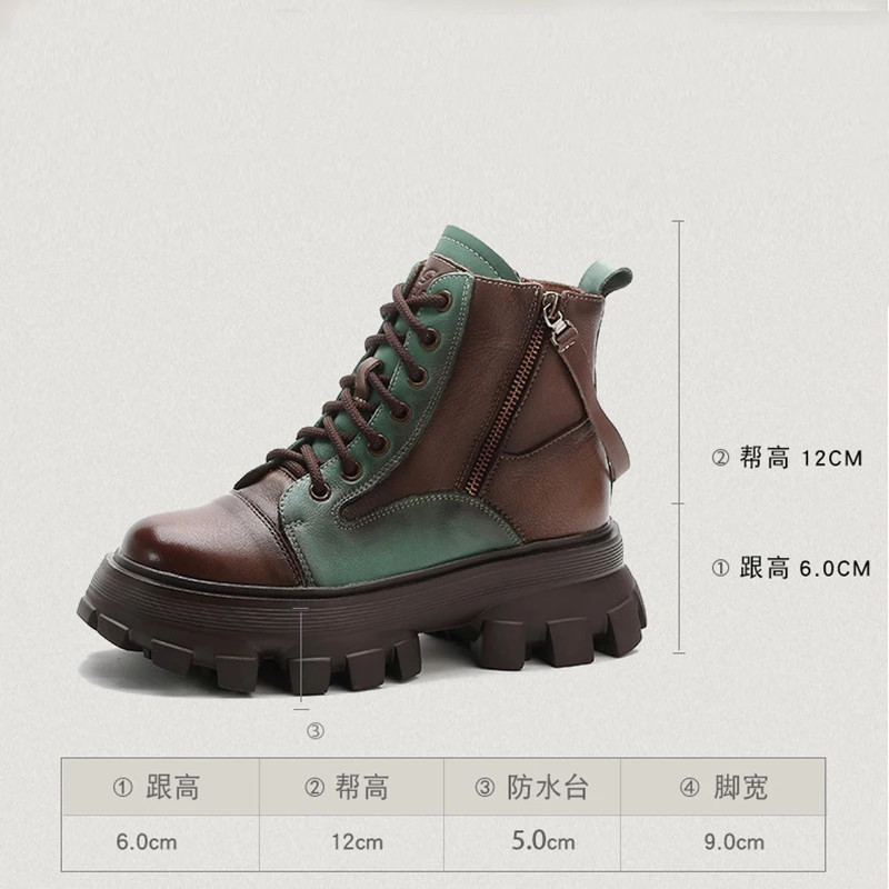 Autumn and Winter New Genuine Leather Brushed Casual Martin Women's Boots Colored Back Zipper Single Boot Thick Sole Boots