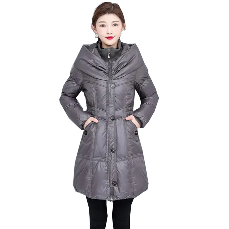 

Women's Parka 2022 Autumn Winter New Fashion Hooded Mid-Length Down Jackets Slim Fit And Middle-Aged Thick Warm Coat Female