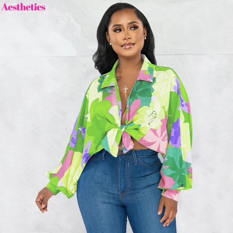 

Autumn Fashion Women Floral Printed Long Sleeve Turn Down Collar Shirt Top 2023 Street Clothing Casual Chic Bowknot Hem Blouses