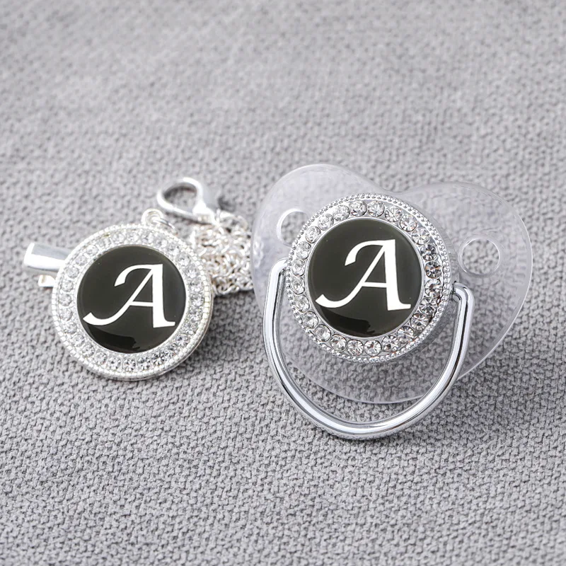 

Baby Transparent Pacifier Clip Newborn Luxury Pacifiers Holder Letter Gloden Bling Infant Transparent Silicone Teether BPA Free