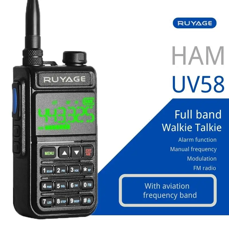 RUYAGE UV58 6 Bands Amateur Ham Two Way Radio 256CH Air Band Walkie Talkie VOX DTMF SOS LCD Color Police Scanner Aviation