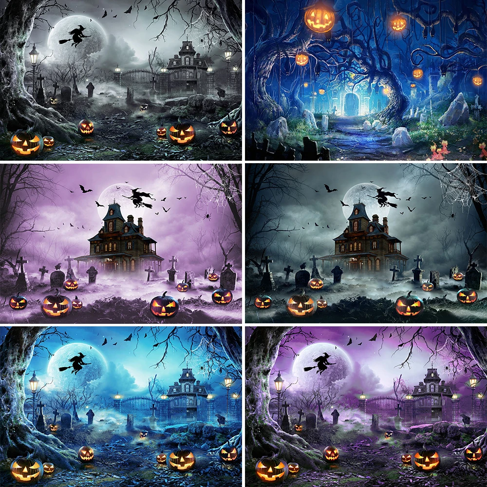 

Mocsicka Halloween Backgrounds Forest Tomb Tombstone Castle Pumpkin Moon Baby Portrait Photography Backdrops For Photo Studio