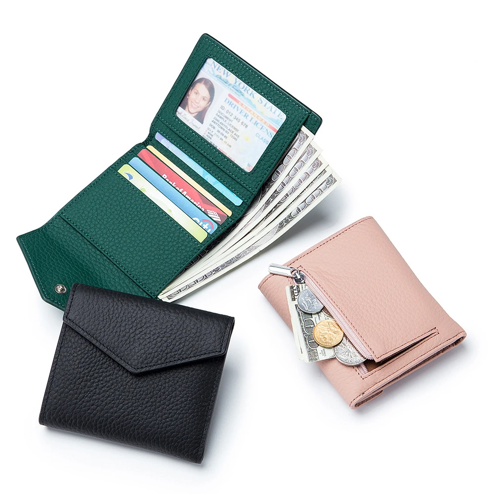 Women Small Wallet Genuine Leather Solid Fashion High Quality Brand Ladies Short Purse Large Capacity Cowhide Zipper Money Bag