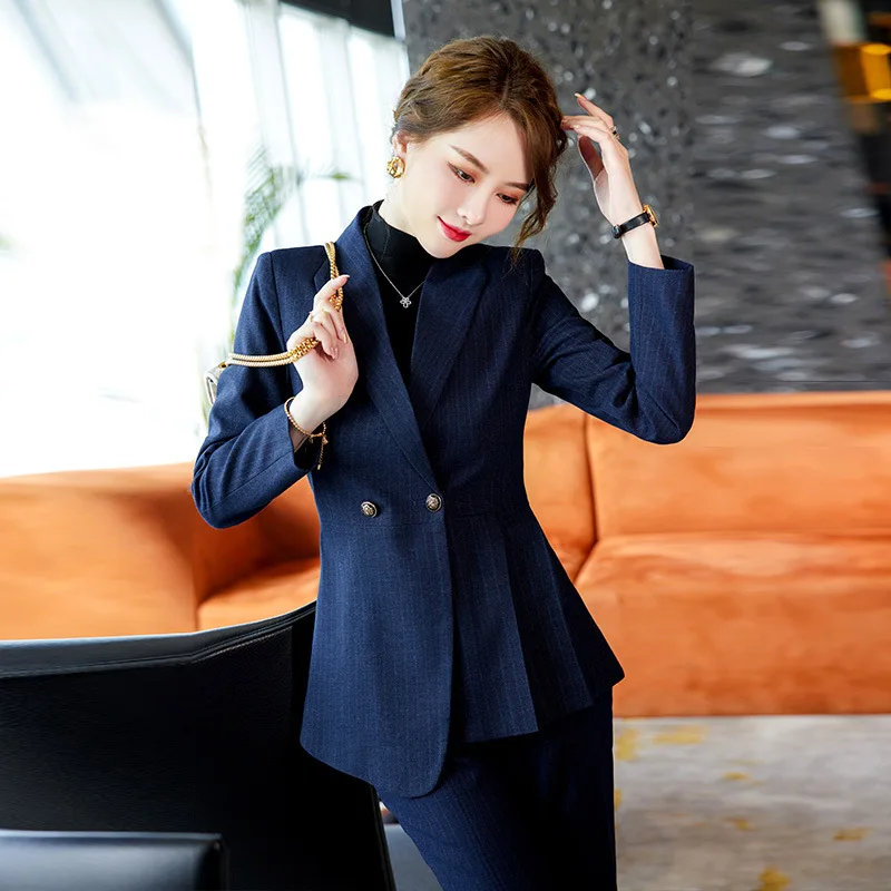 IZICFLY New Autumn Spring Asymmetrical Suits For Women Slim Office Outfits Business Blazer And Pant Sets Work Wear Two Piece