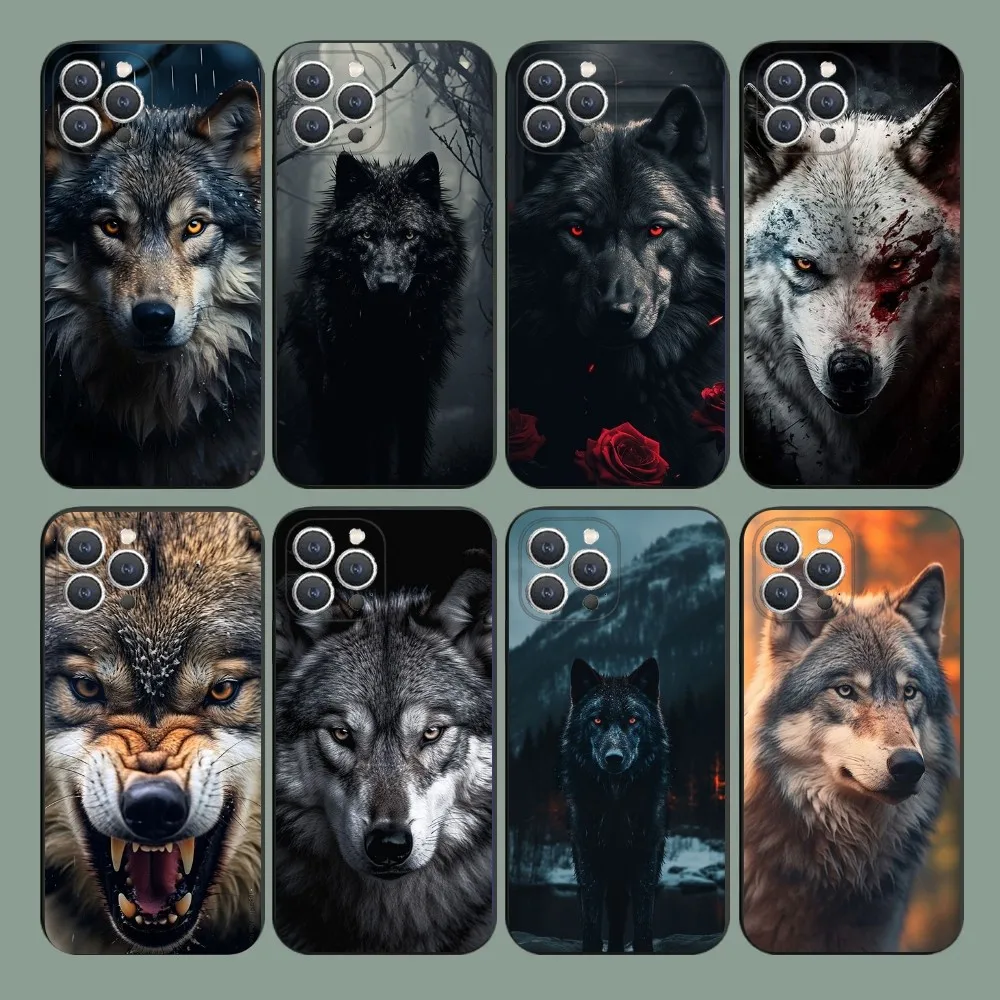Чехол для телефона wolf iPhone 16 15 14 13 12 11 Plus Pro Max XS X XR SE Mini 8 7 мягкий силиконовый черный