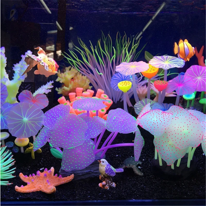 

Аквариумы, Искусственный коралловый риф, светящиеся листья лотоса, грибы, светящиеся камни, украшение для аквариума с присоской