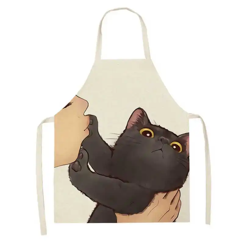 Cute Cartoon Cat Kitty Pattern Apron Antifouling Oil Proof Sleeveless Aprons for Women Household Cleaning Cooking Accessories