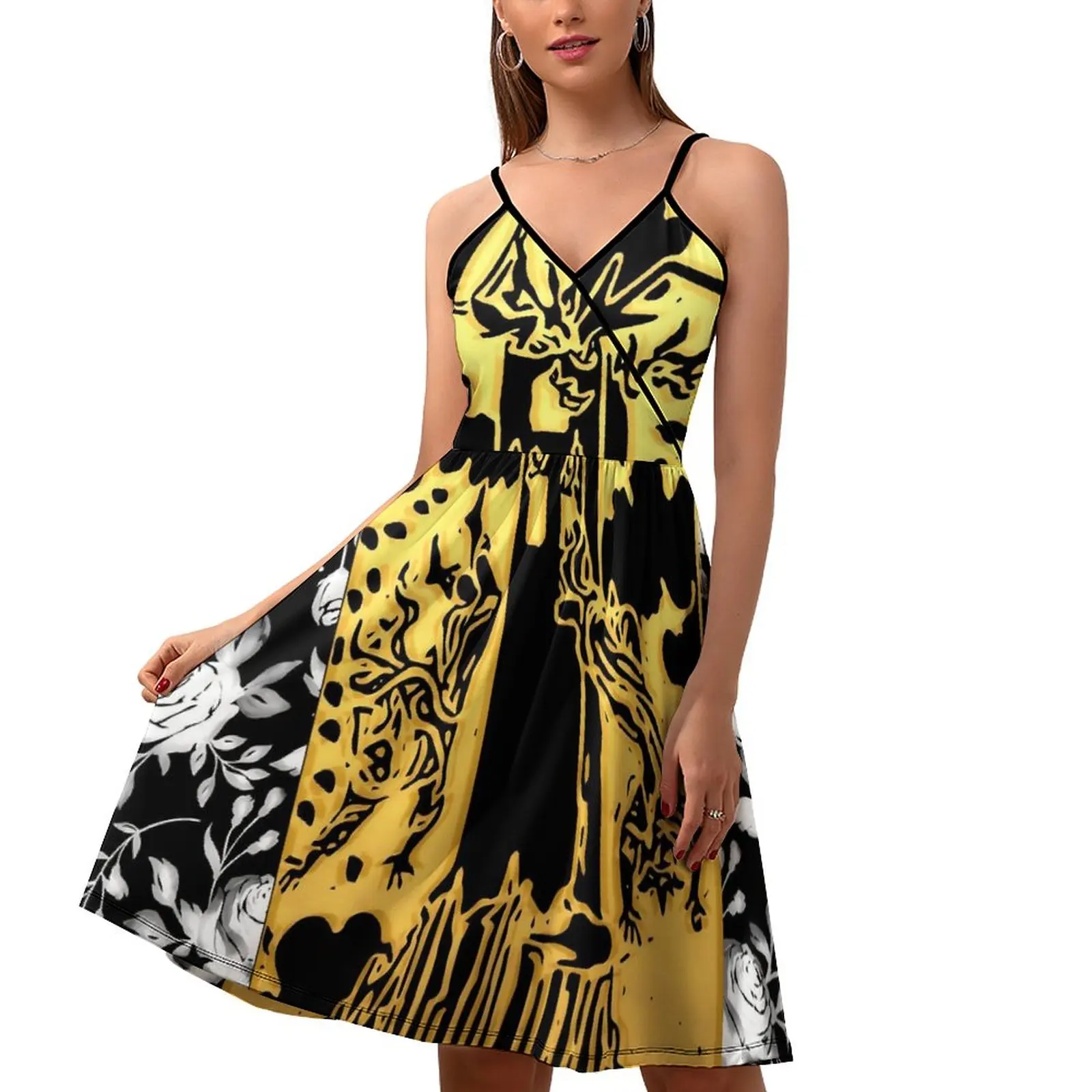 

Floral Tarot Print Dress Womens The Tower Streetwear Design Dresses Summer Off Shoulder Night Club Casual Dress Gift Idea