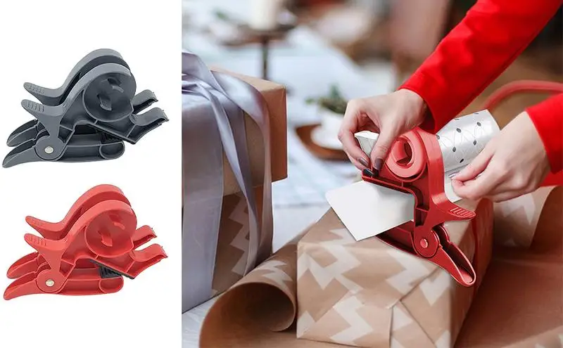 

2pcs Wrapping Paper Holder Clip Tabletop Wrap Cutter With Integrate Tape Dispenser Tool Paper Roll Holder Clip For Aluminum Foil