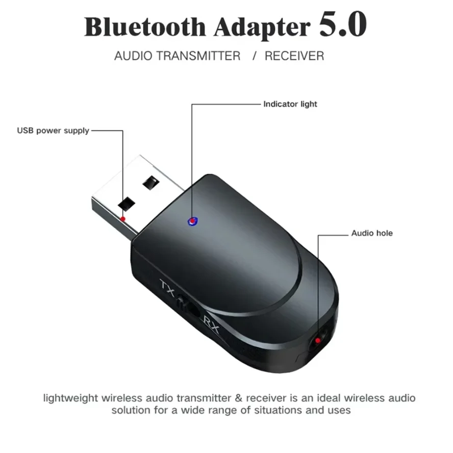 Фото KN330 3 в 1 Bluetooth 5,0 передатчик-приемник USB-адаптер EDR Dongle 3,5 мм AUX RCA для ТВ, ПК, наушников, домашняя стереосистема, автомобиля HIFI №2